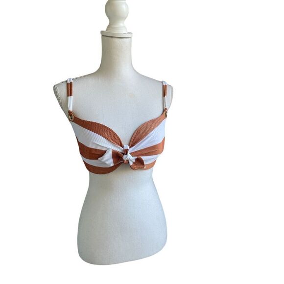 NWT Marie Jo Fernanda Bikini Top U.K 32E Heart Shape Padded Orange/ White - Picture 2 of 12